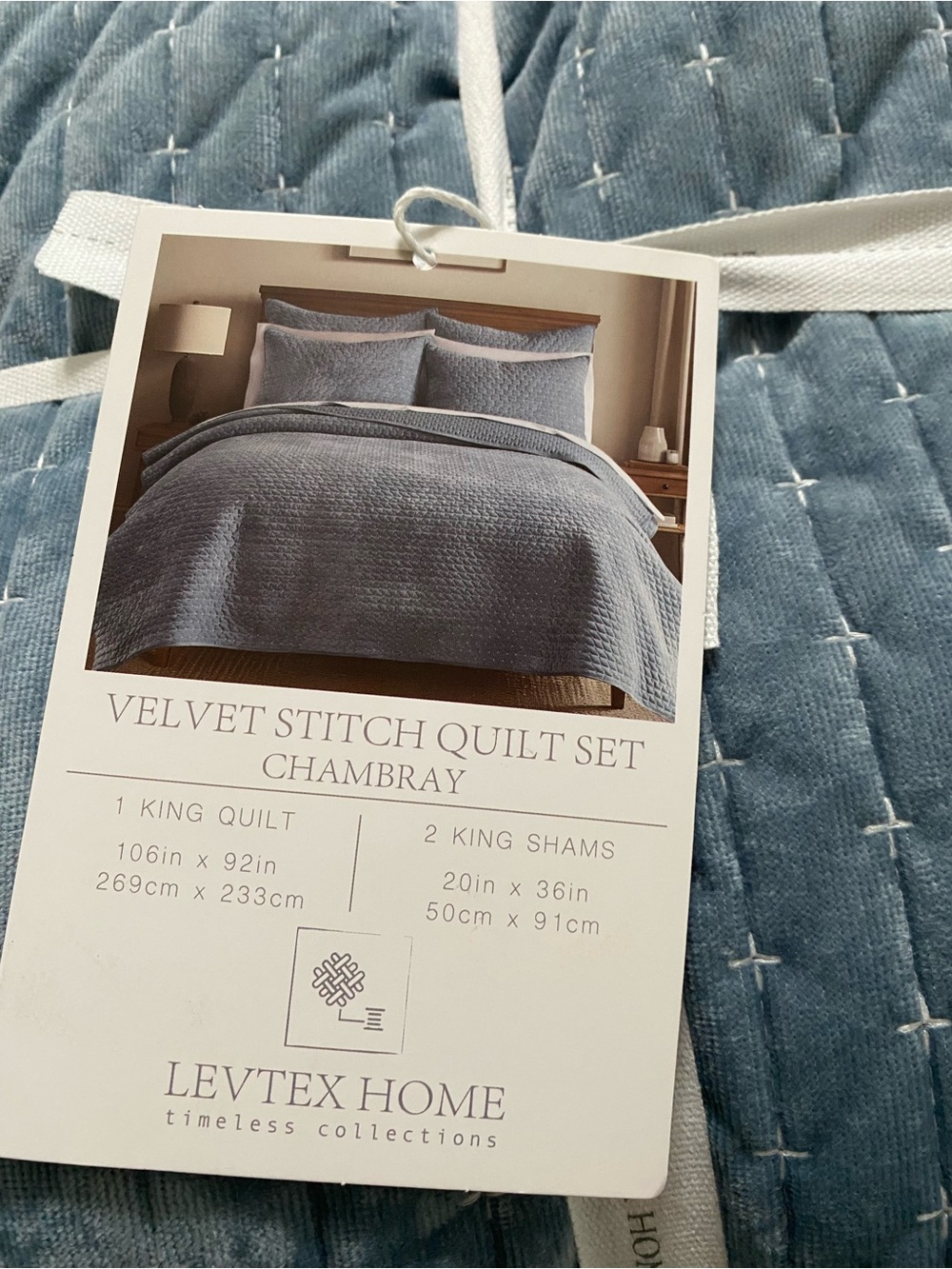 Levtex Velvet Stitch Reversible 3-Pc. Navy King/California King-Chambray